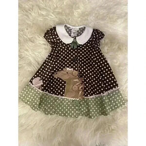 Girls 2T Dress Bonnie Jean Horse Pony Apple Polka Dots Collared‎ Short Sleeve